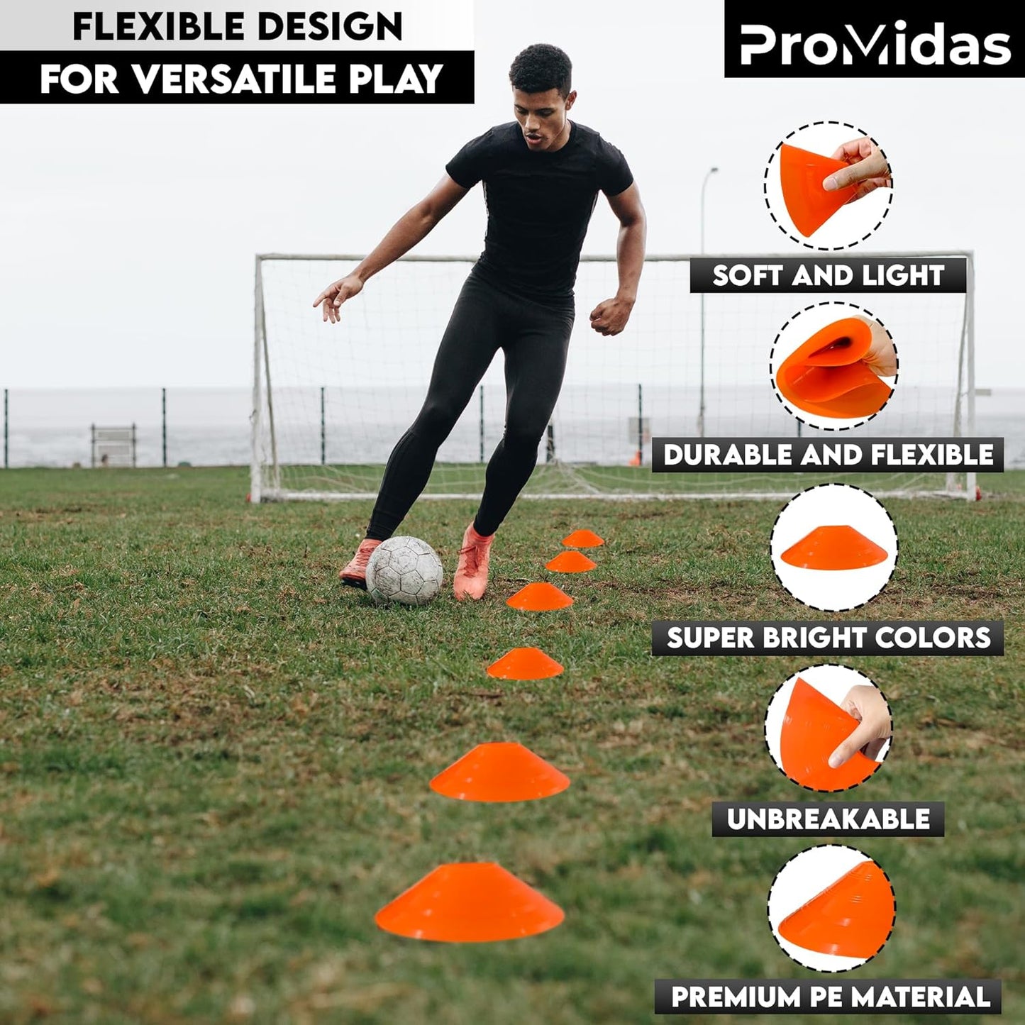 Soccer Cones for Training - (24, 50 & 100 Pcs) with Mesh Bag & Strap - Flexible & Heavy Duty - Best for Football, Basketball & Running Drills - Premium Quality Soccer Training Cones Sports