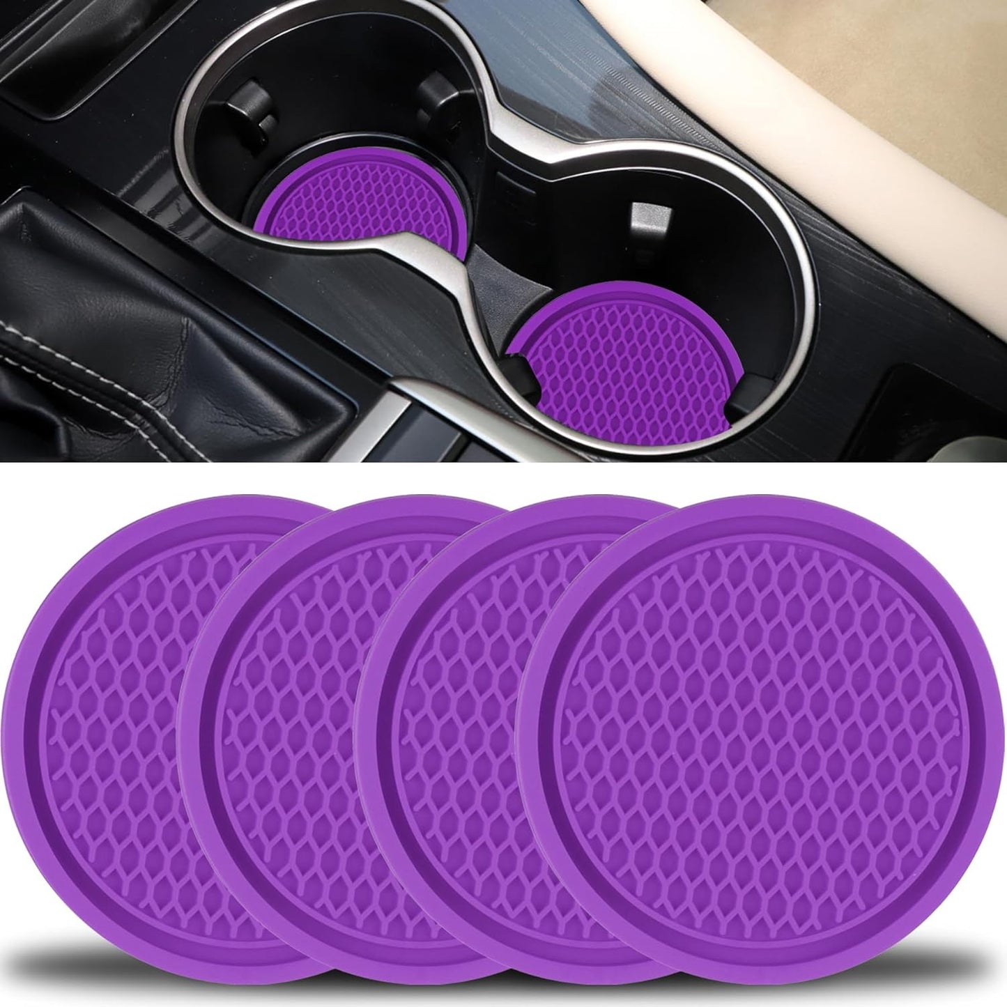 Car Cup Coaster, 4PCS Universal Non-Slip Cup Holders Embedded in Ornaments Coaster, Car Interior Accessories, Purple