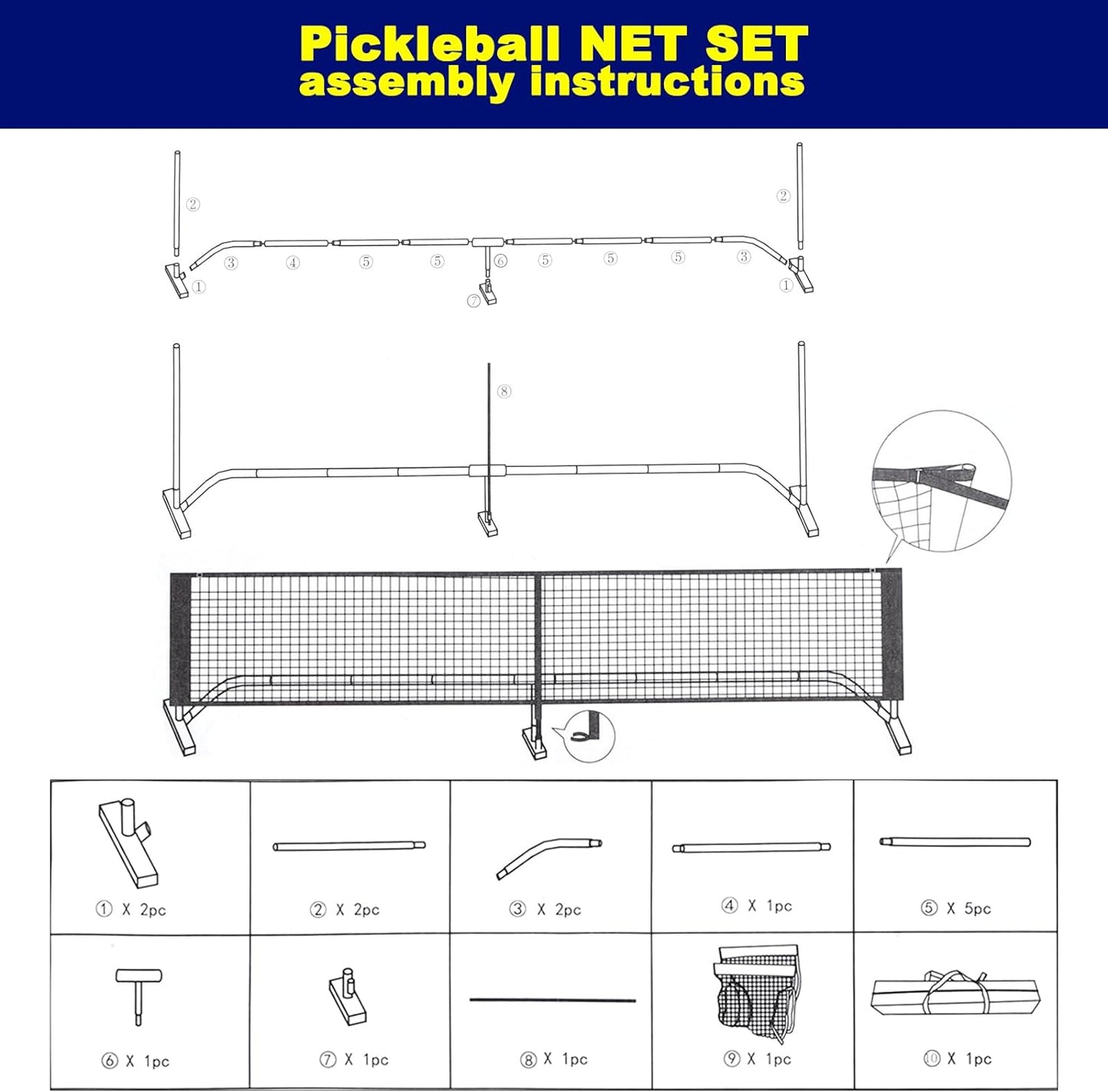 Pickleball Net Set 22FT Regulation Size Portable Net System with 6 Pickleball, 4 Paddles & Carrying Bag for Driveway Backyards Indoor Outdoor, Black