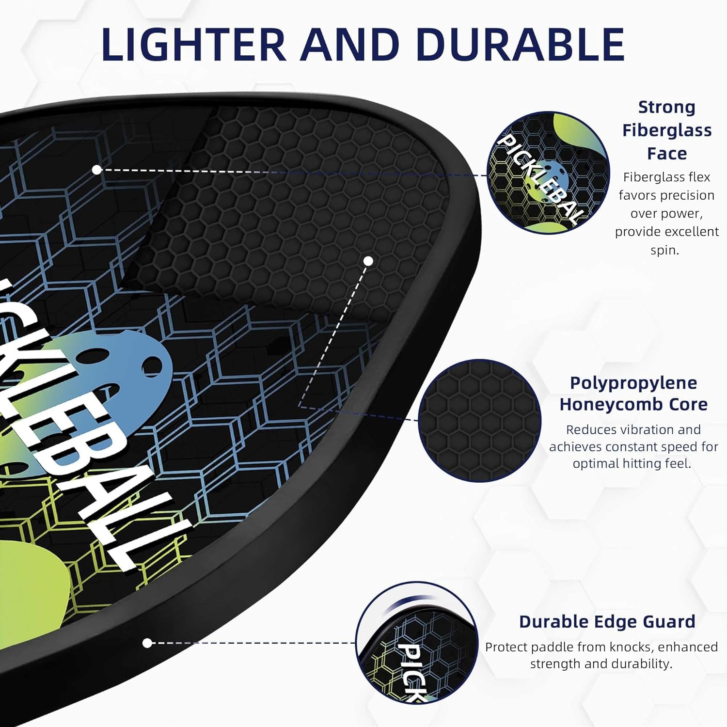 Pickleball Paddles, Pickleball Set Fiberglass Surface and Polymer Honeycomb Core Pickleball Racket Set of 2/4 for Outdoor and Indoor with 1 Carrying Bag, 4 Balls