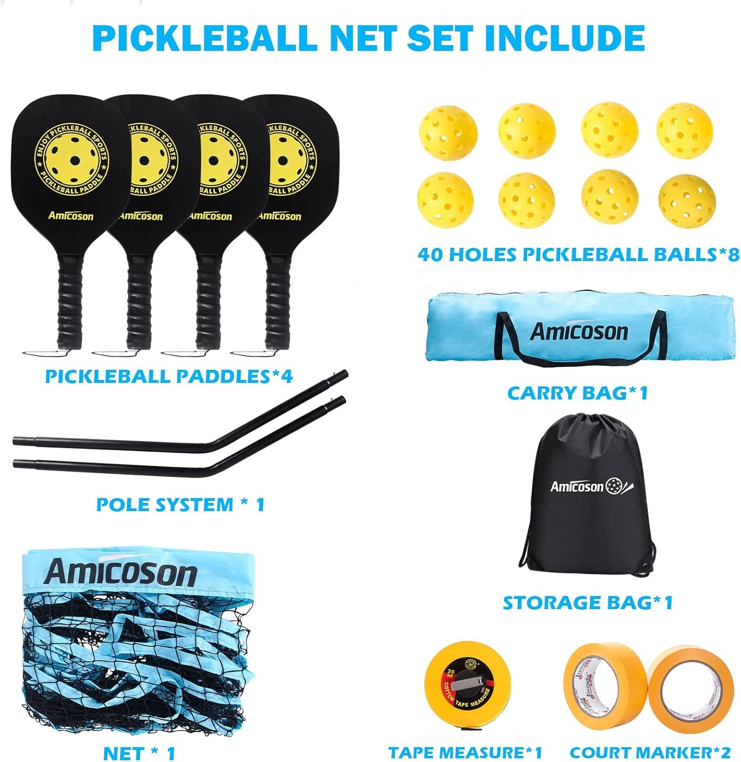 Pickleball Paddles - Pickleball Set of 4 Paddles, Indoor & Outdoor Pickleball Balls, Pickleball Paddle Set of 4 Wood Pickleball Racket Ergonomic Cushion Grip, 8 Pickleball Balls & 1 Carry Bag