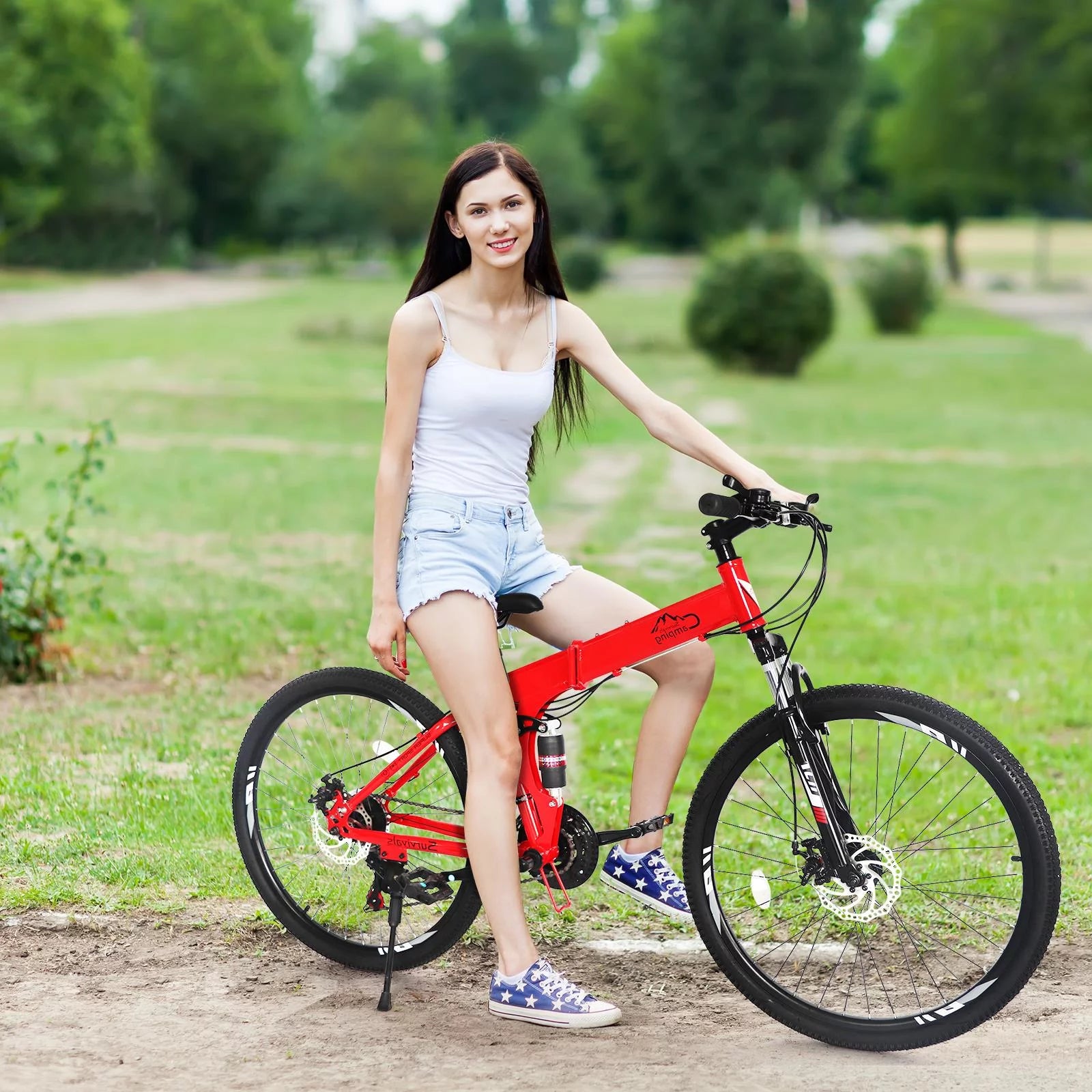 Ubesgoo Folding Mountain Bike Shimano 21-Speed, with 26 Inch Wheels, Red