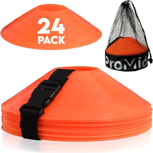 Soccer Cones for Training - (24, 50 & 100 Pcs) with Mesh Bag & Strap - Flexible & Heavy Duty - Best for Football, Basketball & Running Drills - Premium Quality Soccer Training Cones Sports