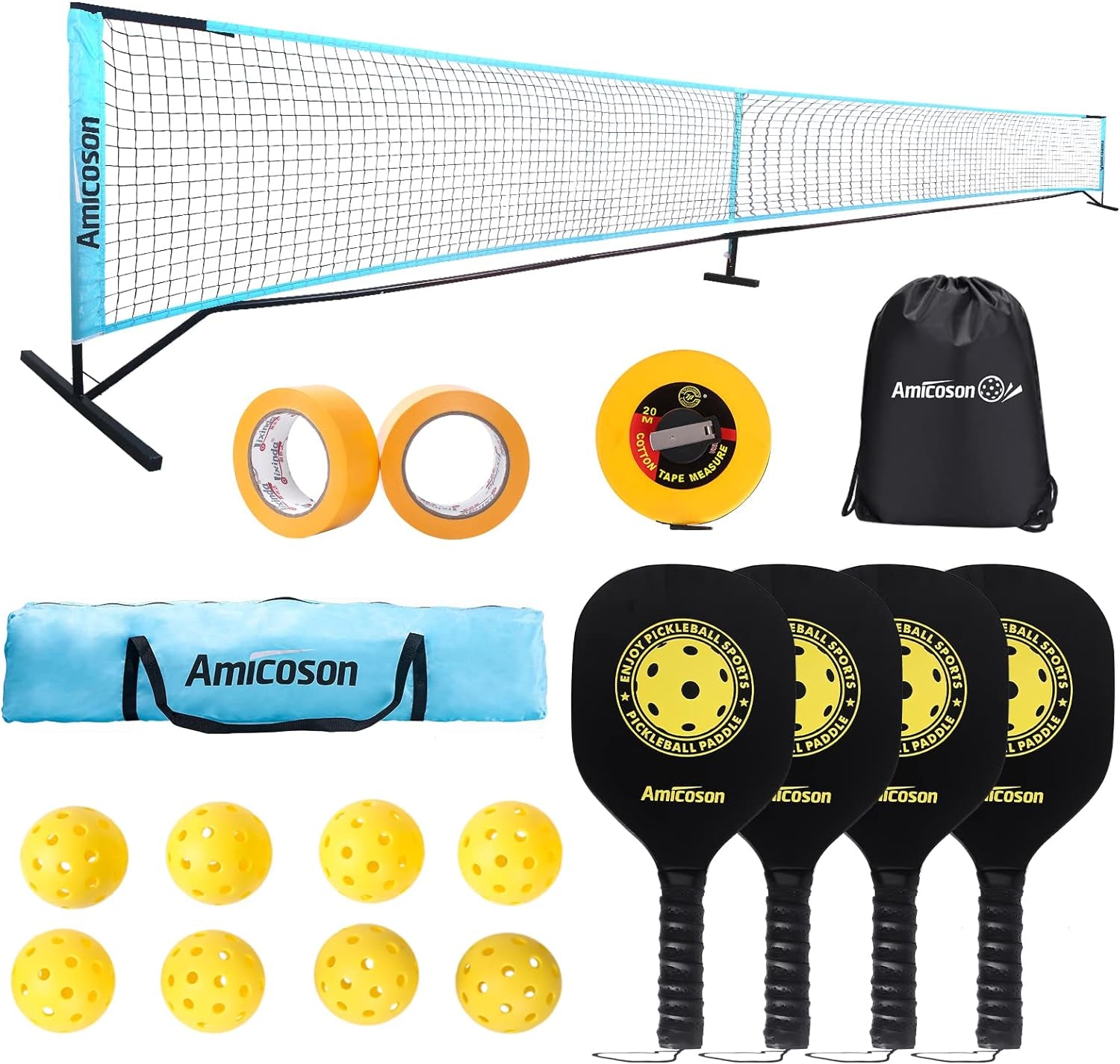 Pickleball Paddles - Pickleball Set of 4 Paddles, Indoor & Outdoor Pickleball Balls, Pickleball Paddle Set of 4 Wood Pickleball Racket Ergonomic Cushion Grip, 8 Pickleball Balls & 1 Carry Bag