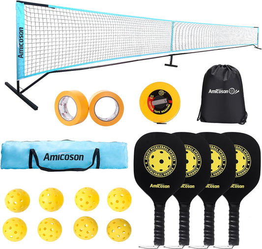 Pickleball Paddles - Pickleball Set of 4 Paddles, Indoor & Outdoor Pickleball Balls, Pickleball Paddle Set of 4 Wood Pickleball Racket Ergonomic Cushion Grip, 8 Pickleball Balls & 1 Carry Bag