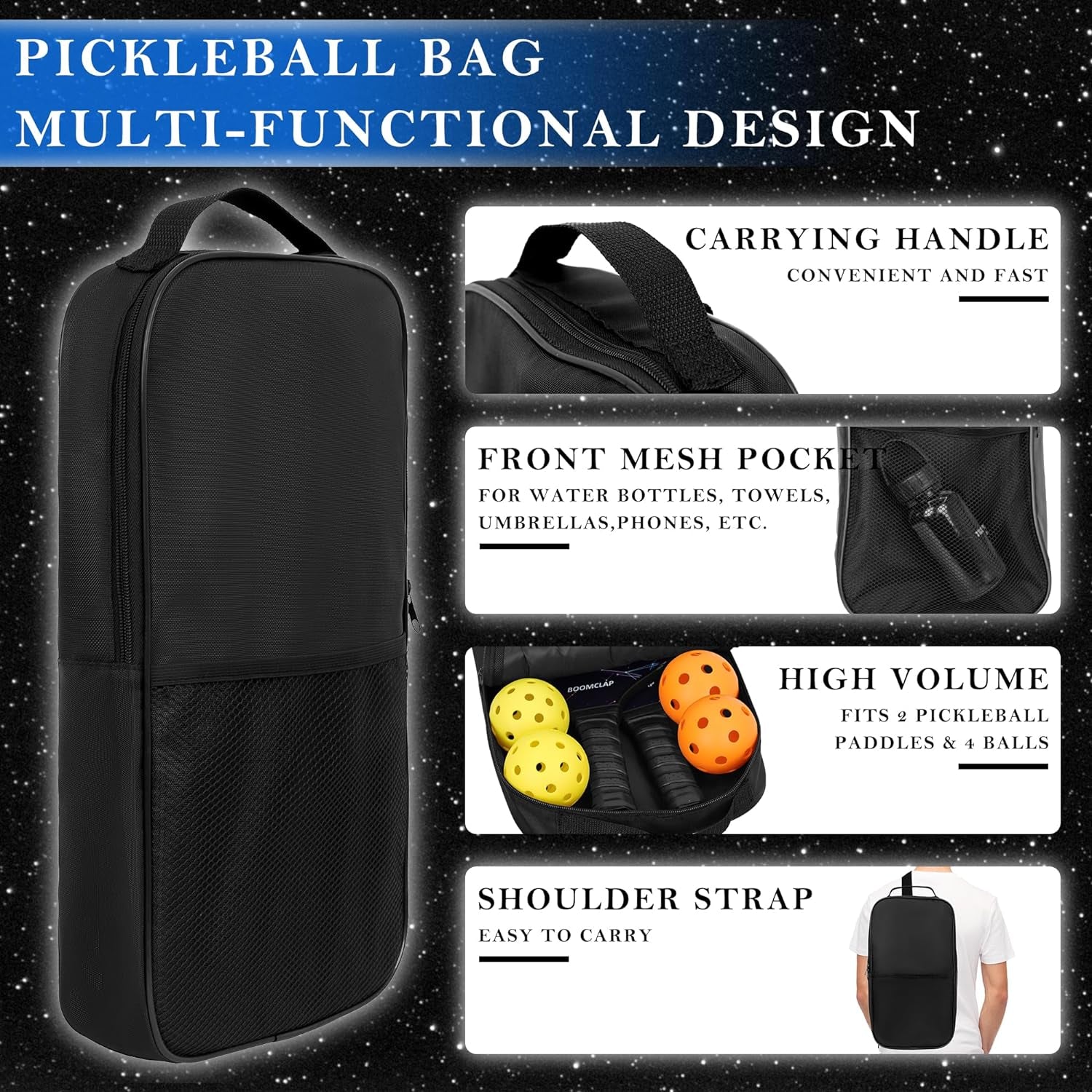 Pickleball Paddles Set of 2 Paddles,2 Indoor Balls and 2 Outdoor Balls with Paddle Bag, Meet USAPA Requirement, Fiberglass Pickle Ball Paddle Set, Pickleball Racket Feels Great in the Hand