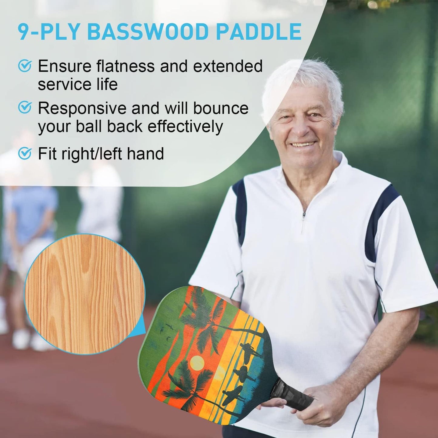 Pickleball Set of 4, Pickleball Paddles Set of 4 with 4 Premium Wood Paddles & 4 Pickleballs & 2 Handle Grips Tape & 2 Pickleball Belts & Carry Bag for Beginners Men Women Adults(New Version)