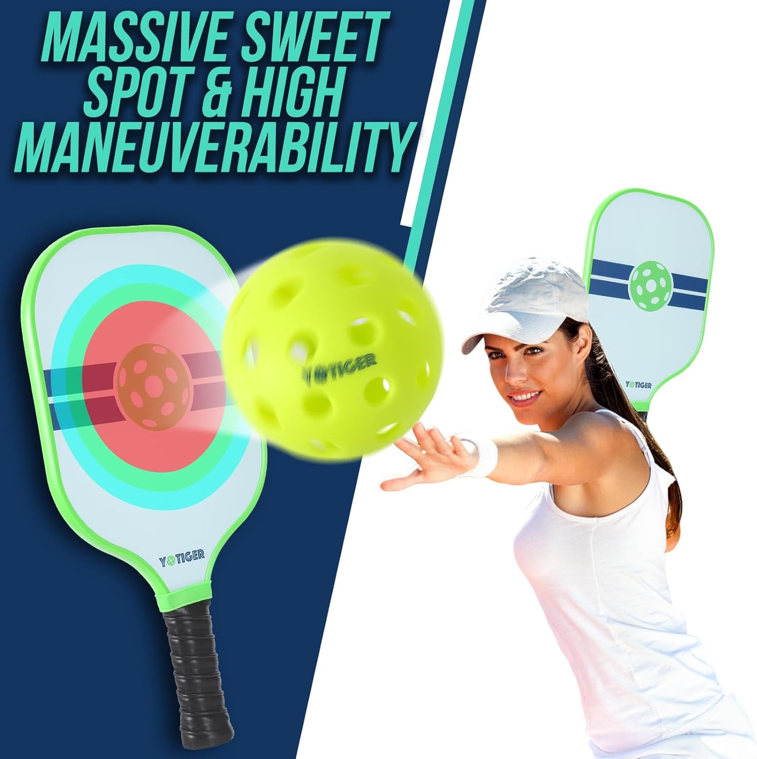 Pickleball Paddle Set of 2, Fiberglass Pickleball Paddles Set, Lightweight Pickleball Paddles with 2 Outdoor and 2 Indoor Pickleballs & Carrying Bag, Pickle-Ball Rackets for Beginners & Pros