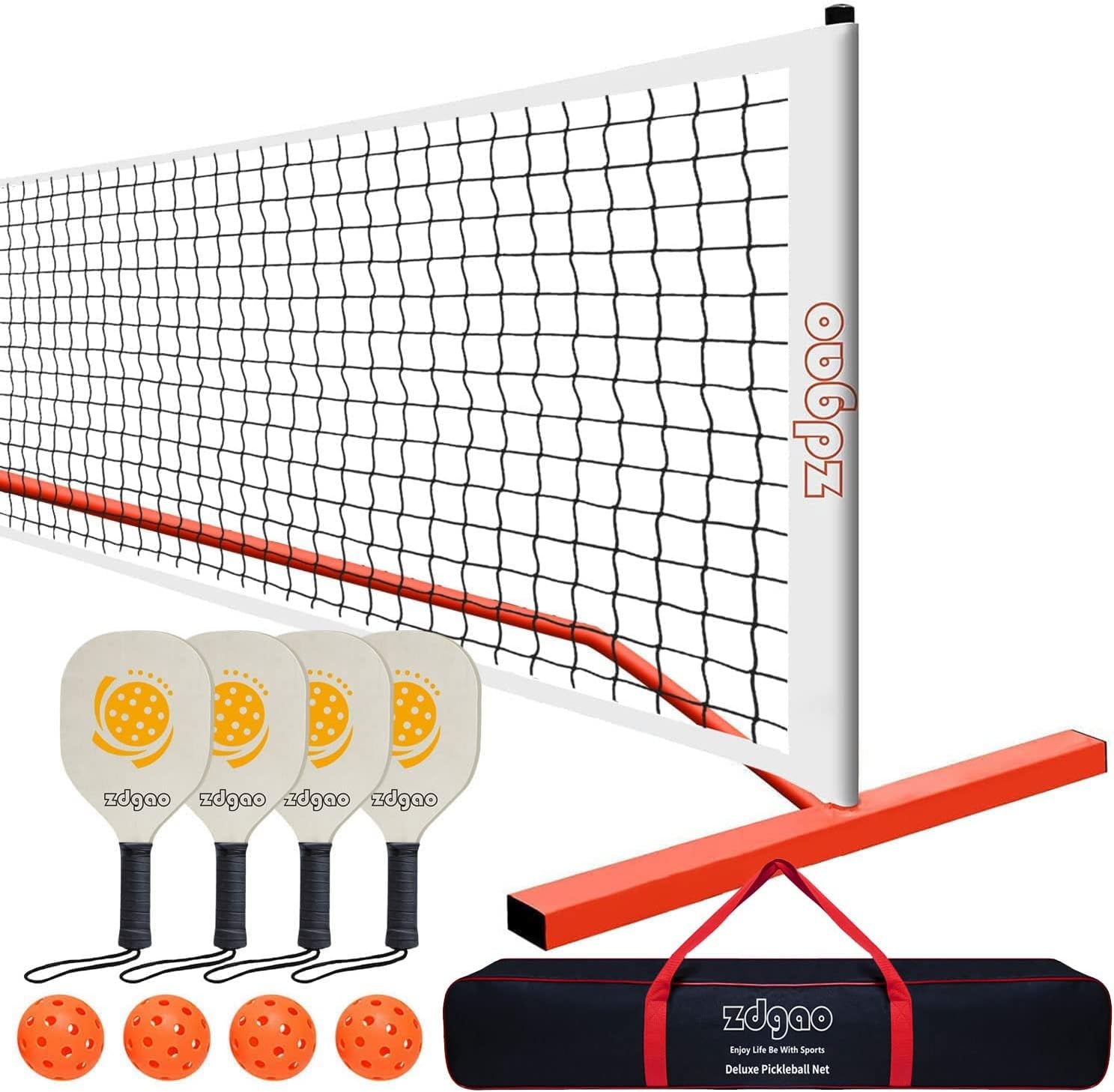 Portable Pickleball Net Set with 4 Pickleball Paddles, Official Size Pickleball Net, 4 Outdoor Pickleballs and Carry Bag, Weather Resistance Strong Steel Frame