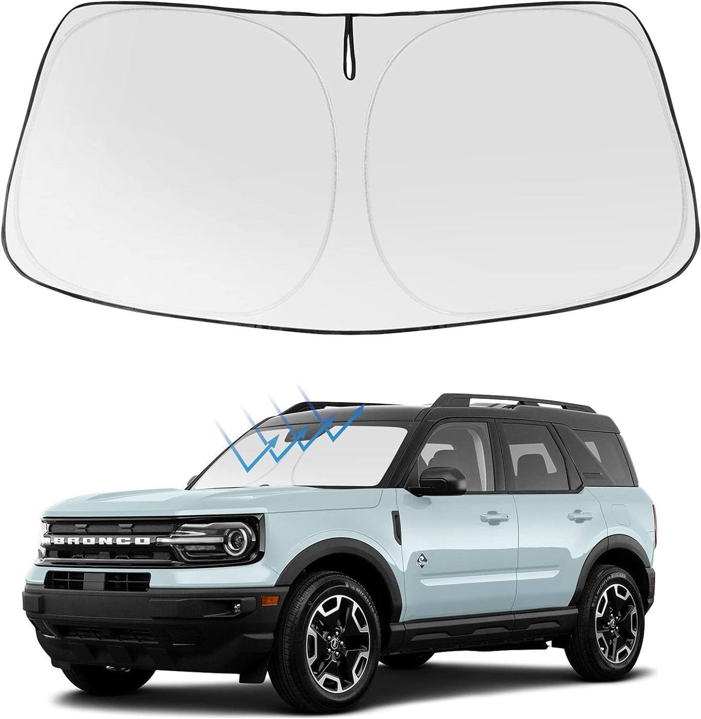 2024 Upgrade Front Windshield Sun Shade Foldable Sunshade Protector Custom Fit 2024 2023 2022 2021 Ford Bronco Sport Accessories