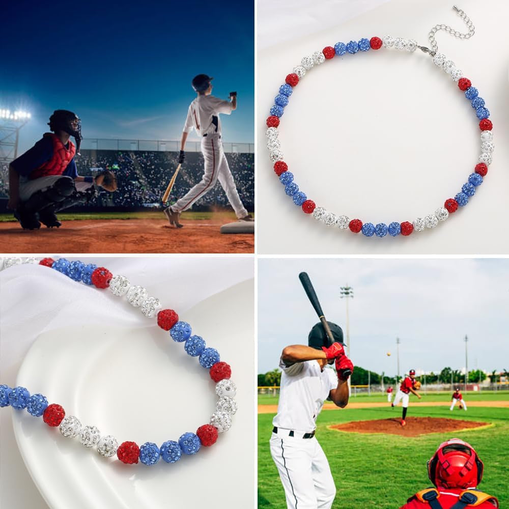 Baseball Ice Necklace - Baseball Beaded Necklace - Bling Baseball Necklace - Number 2/3/11/13 Baseball Necklace Athlete Inspired Rhinestone Necklace Accessories Gift for Boys Men Baseball Lovers