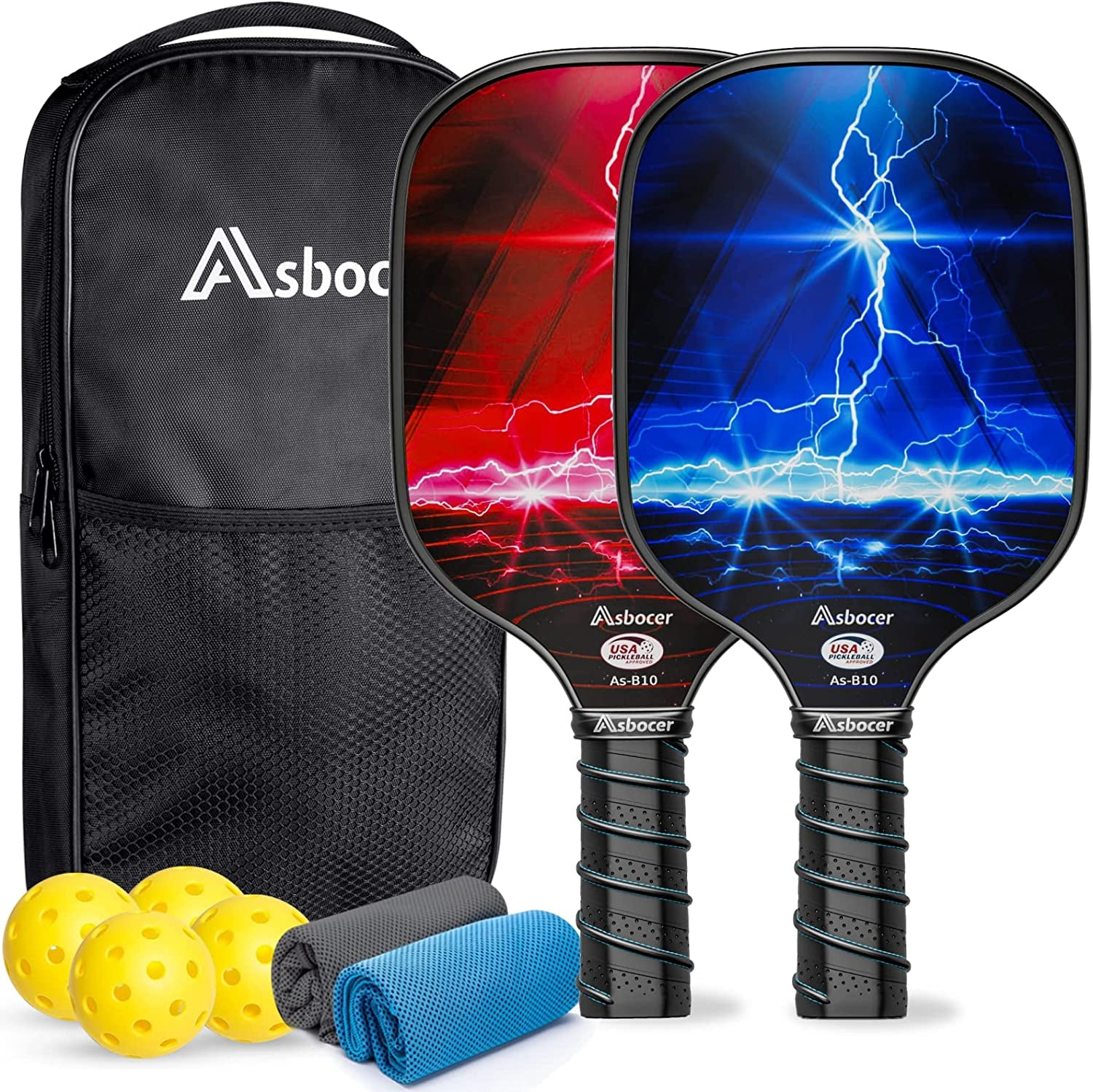 Pickleball Paddles, USAPA Approved Pickleball Paddles Set of 2, Fiberglass Surface Pickleball Set, 4 Pickleball Balls, 2 Cooling Towels, Pickleball Bag, Pickleball Paddle Gifts for Men Women