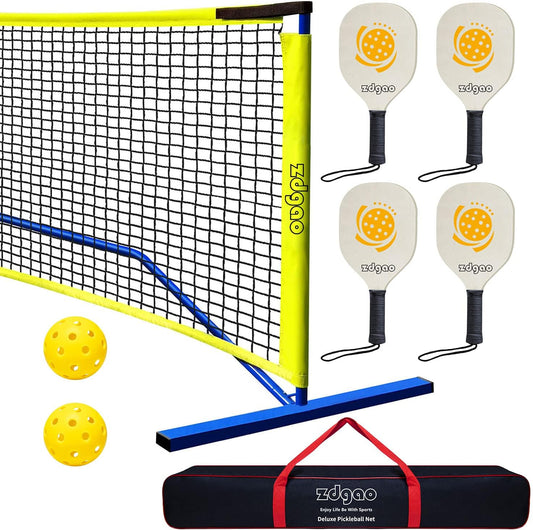 Pickleball Set with 4 Paddles and Net - Official Size Net, 4-Pickleball Paddles, and 2 Outdoor Pickleball Balls, Outdoor Fun for Kids, Teens and Adults