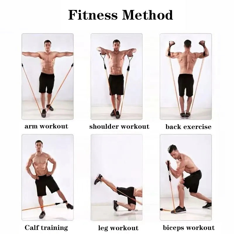 14Pcs TPE Resistance Bands Pull Rope Indoor Portable Fitness Equipment Arm Waist Leg Chest Trainer Exercise Tools