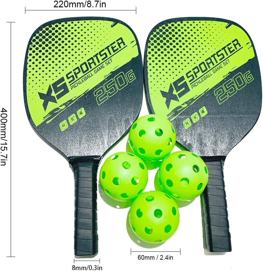 Pickleball Rackets Set, Pickleball Rackets Set Pickleball Paddle Set of 2 Rackets and 4 Pickleballs Balls Pickle-Ball Racquet with Balls Sports Accessory