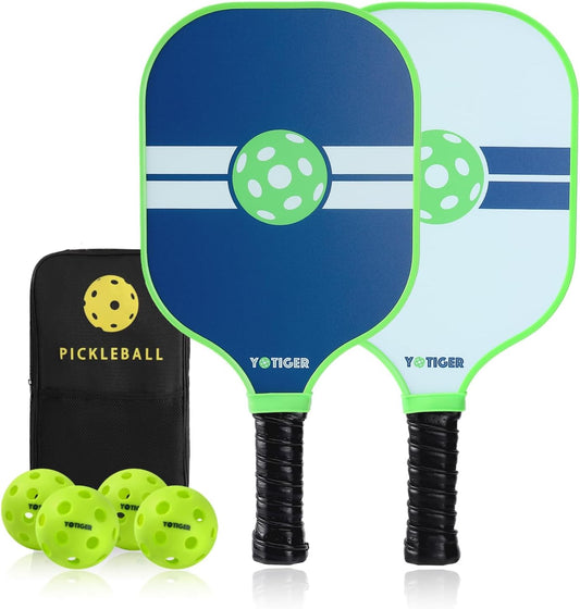 Pickleball Paddle Set of 2, Fiberglass Pickleball Paddles Set, Lightweight Pickleball Paddles with 2 Outdoor and 2 Indoor Pickleballs & Carrying Bag, Pickle-Ball Rackets for Beginners & Pros